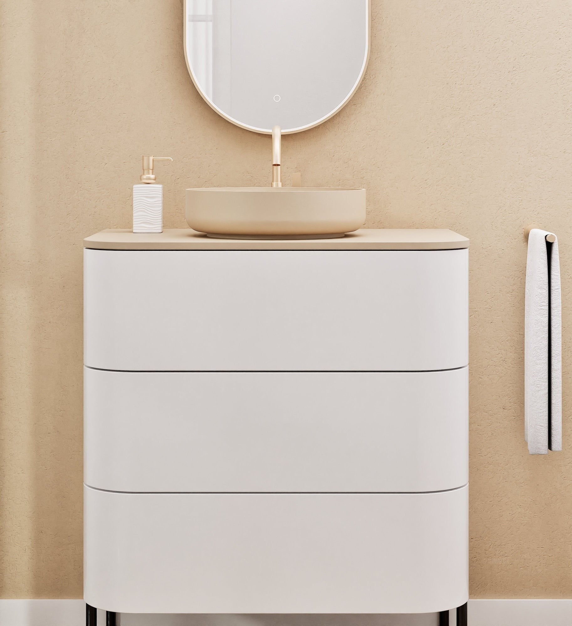 Serenia Rise Single Set with Supporting Legs - Corian® Sink & Countertop with 3 Drawers - ROVALUX