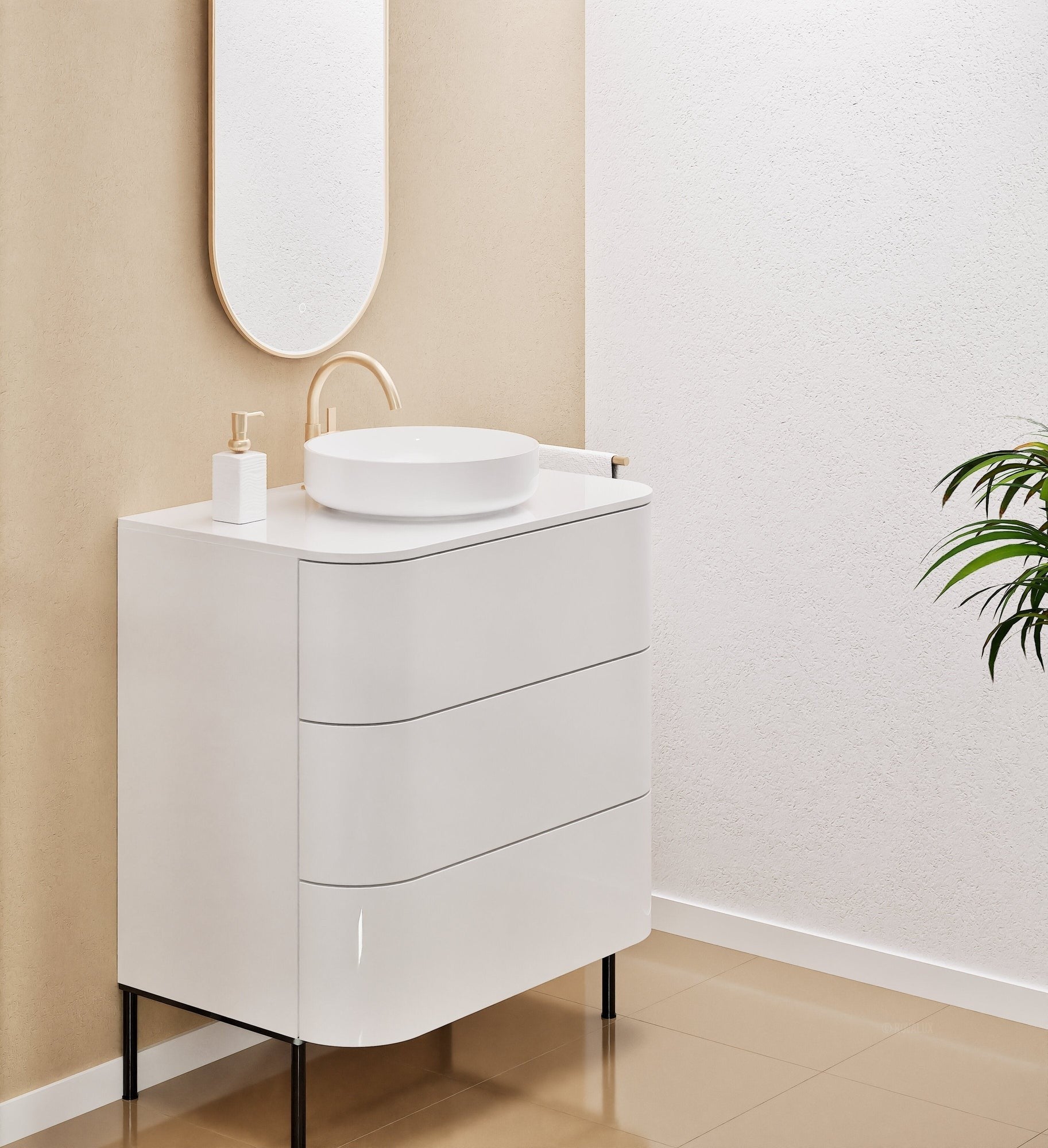 Serenia Rise Single Set with Supporting Legs - Corian® Sink & Countertop with 3 Drawers - ROVALUX