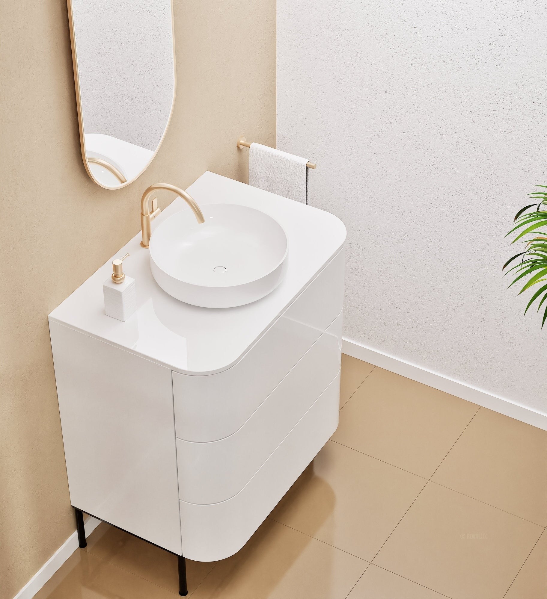 Serenia Rise Single Set with Supporting Legs - Corian® Sink & Countertop with 3 Drawers - ROVALUX