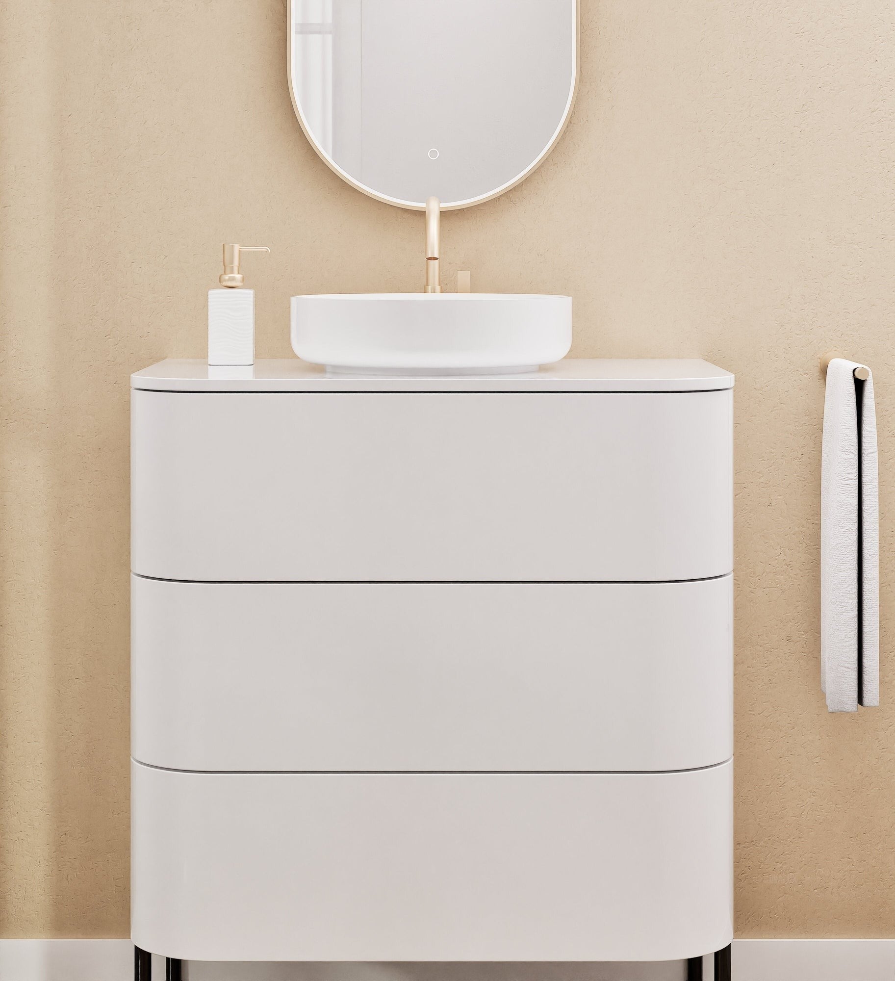 Serenia Rise Single Set with Supporting Legs - Corian® Sink & Countertop with 3 Drawers - ROVALUX