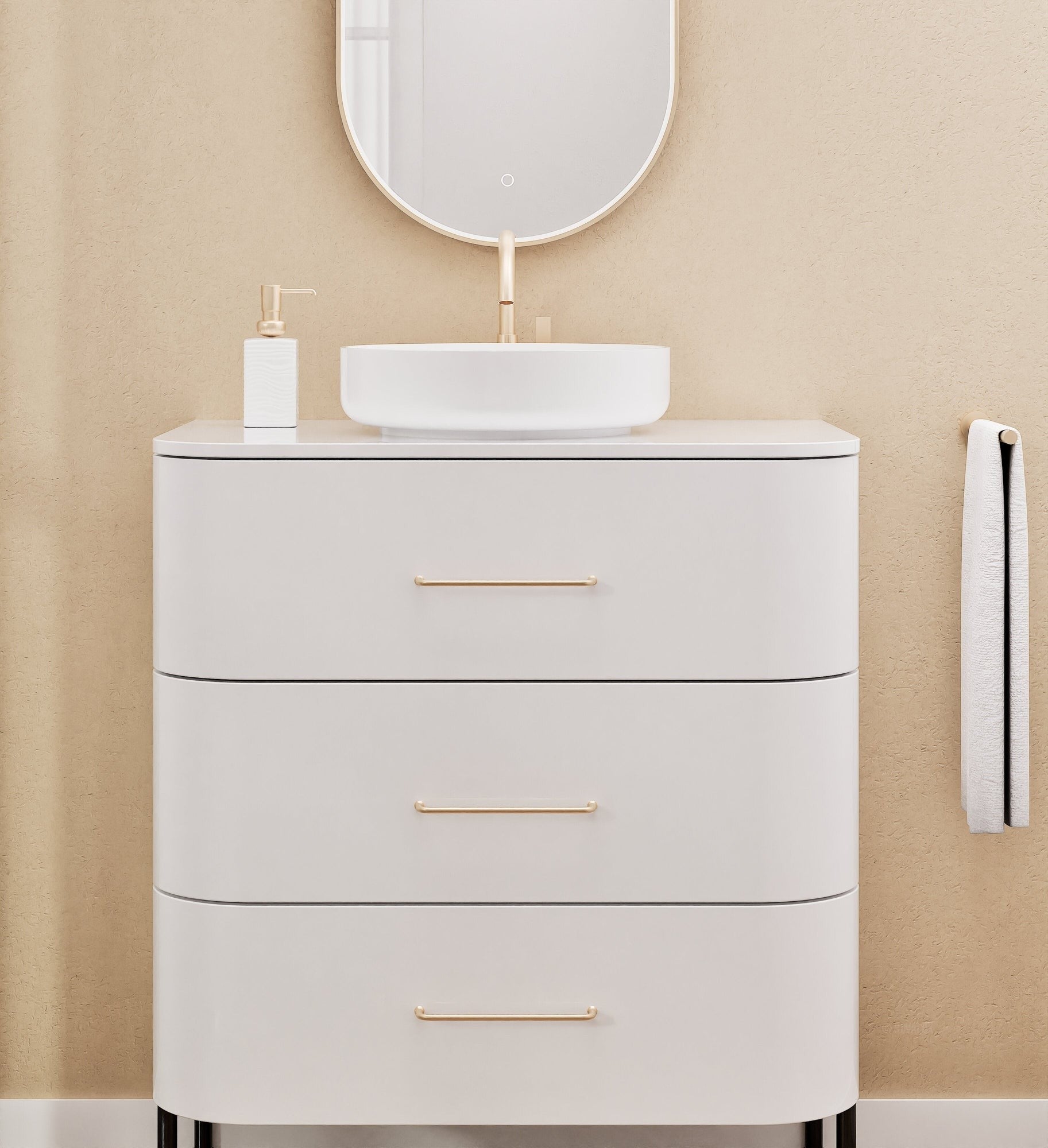 Serenia Rise Single Set with Supporting Legs - Corian® Sink & Countertop with 3 Drawers - ROVALUX