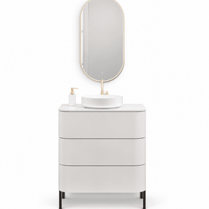 Serenia – Corian® Top Mounted Basin Unit with 3 Drawers and Feet-Standing Vanity - ROVALUX