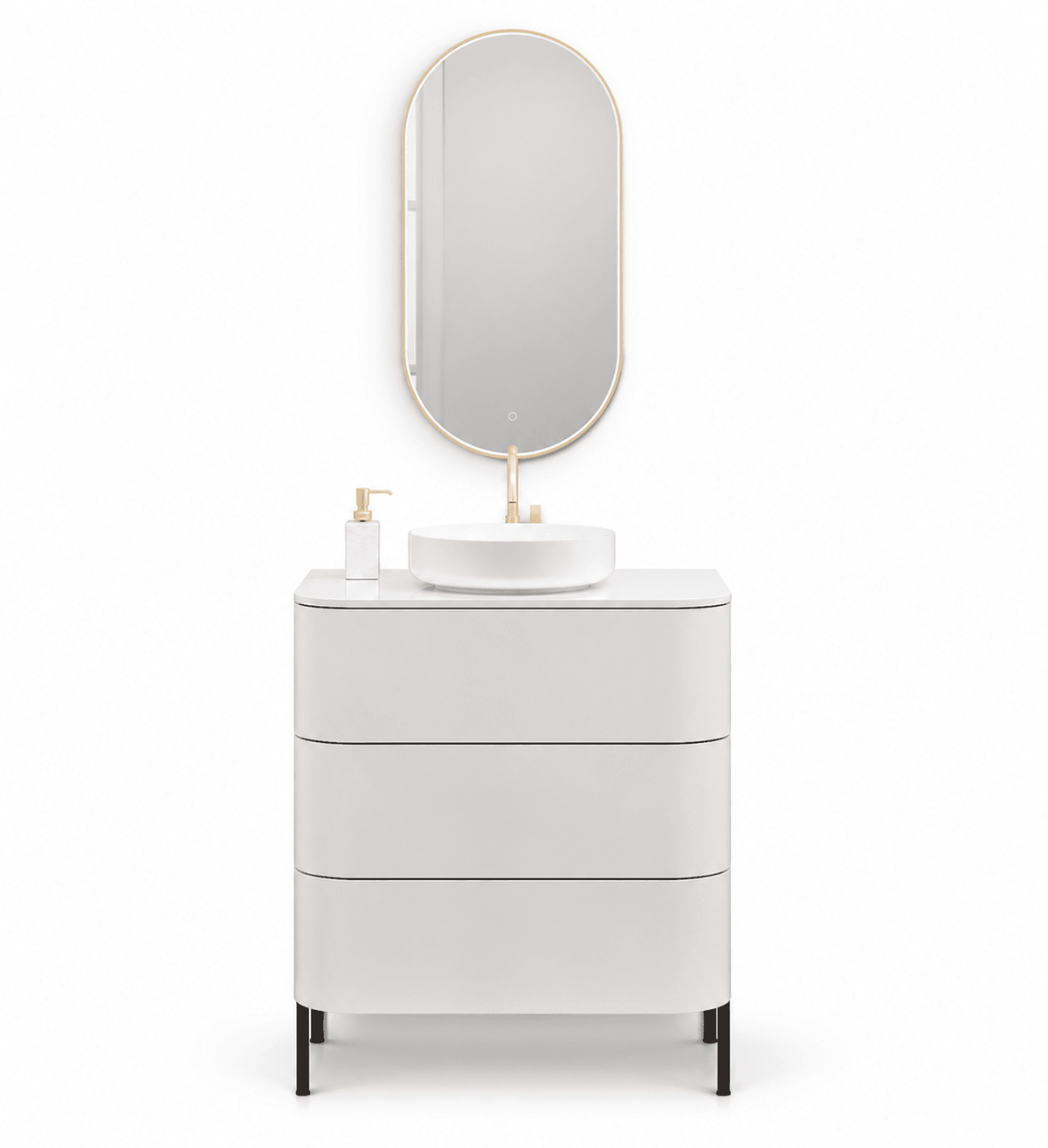 Serenia – Corian® Top Mounted Basin Unit with 3 Drawers and Feet-Standing Vanity - ROVALUX