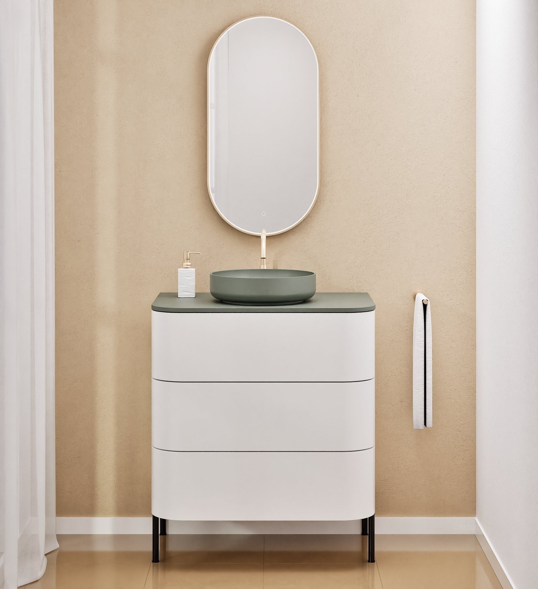 Serenia Rise Single Set with Supporting Legs - Corian® Sink & Countertop with 3 Drawers - ROVALUX