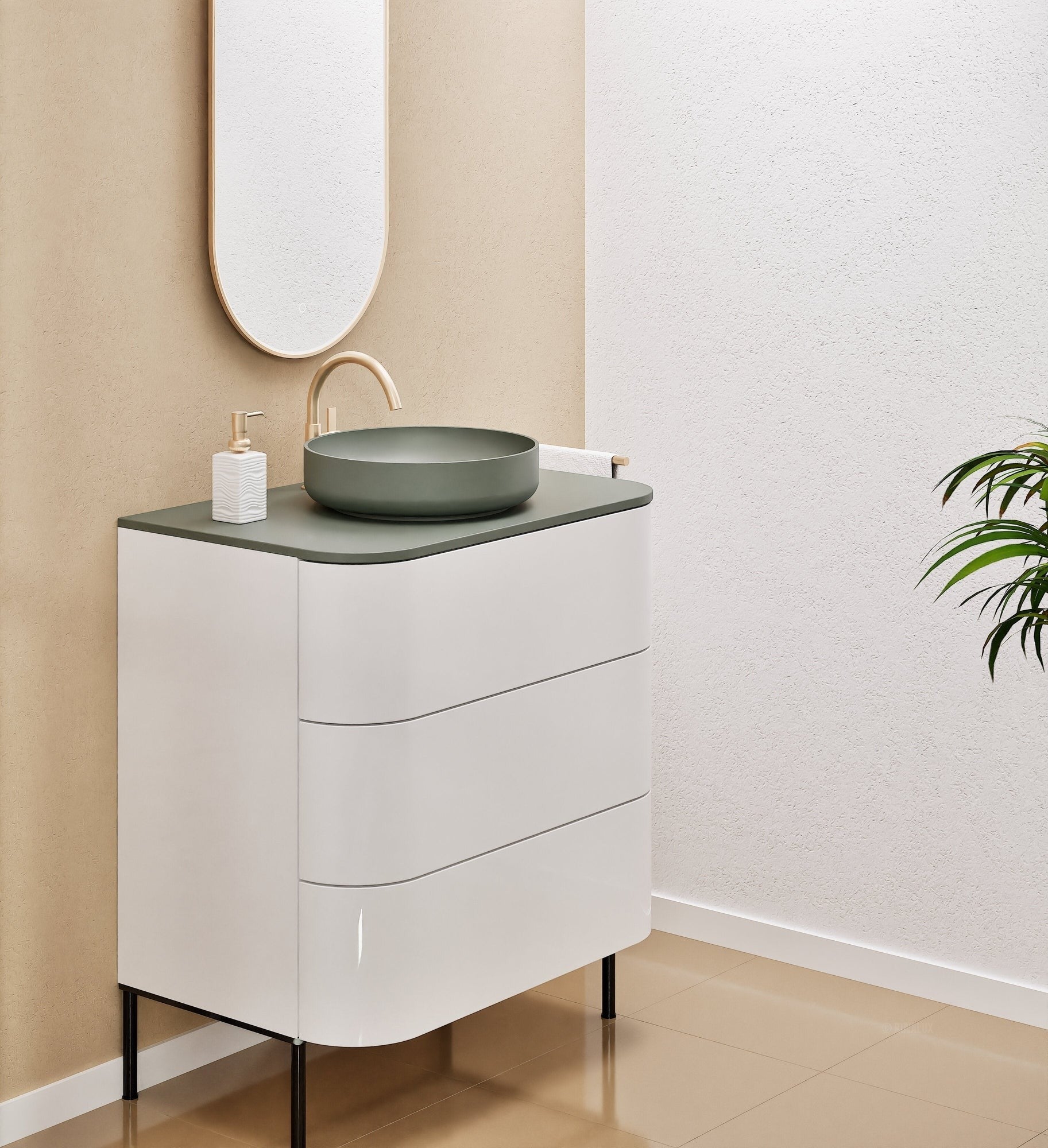 Serenia Rise Single Set with Supporting Legs - Corian® Sink & Countertop with 3 Drawers - ROVALUX