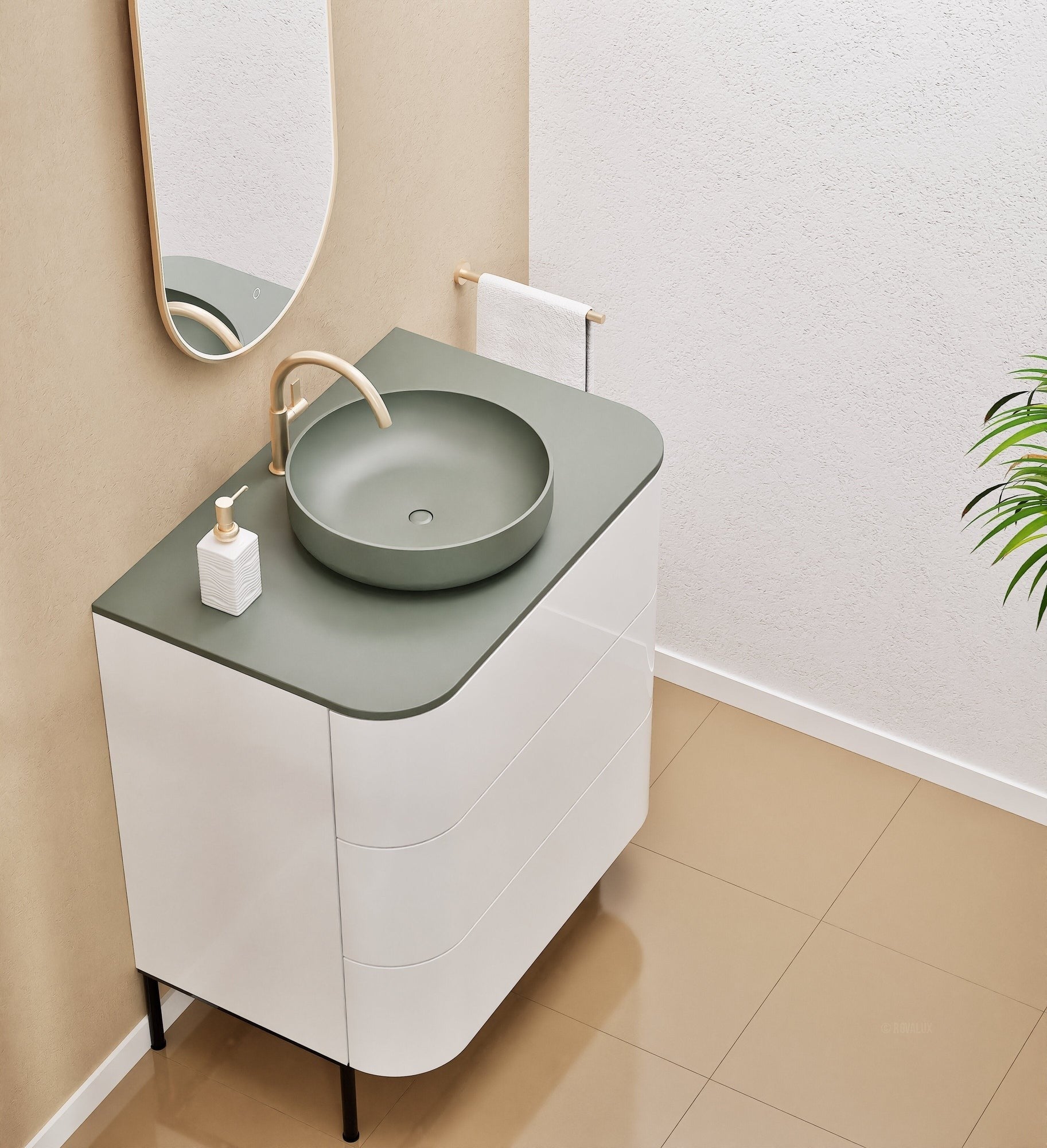 Serenia Rise Single Set with Supporting Legs - Corian® Sink & Countertop with 3 Drawers - ROVALUX
