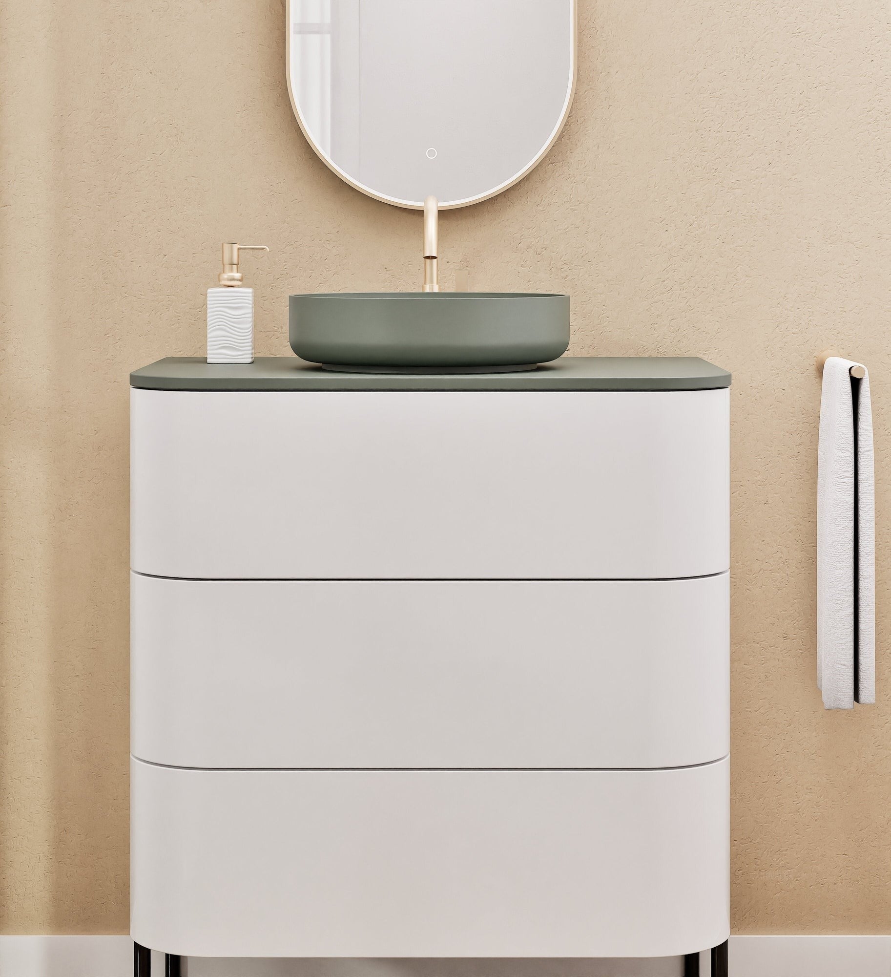 Serenia Rise Single Set with Supporting Legs - Corian® Sink & Countertop with 3 Drawers - ROVALUX