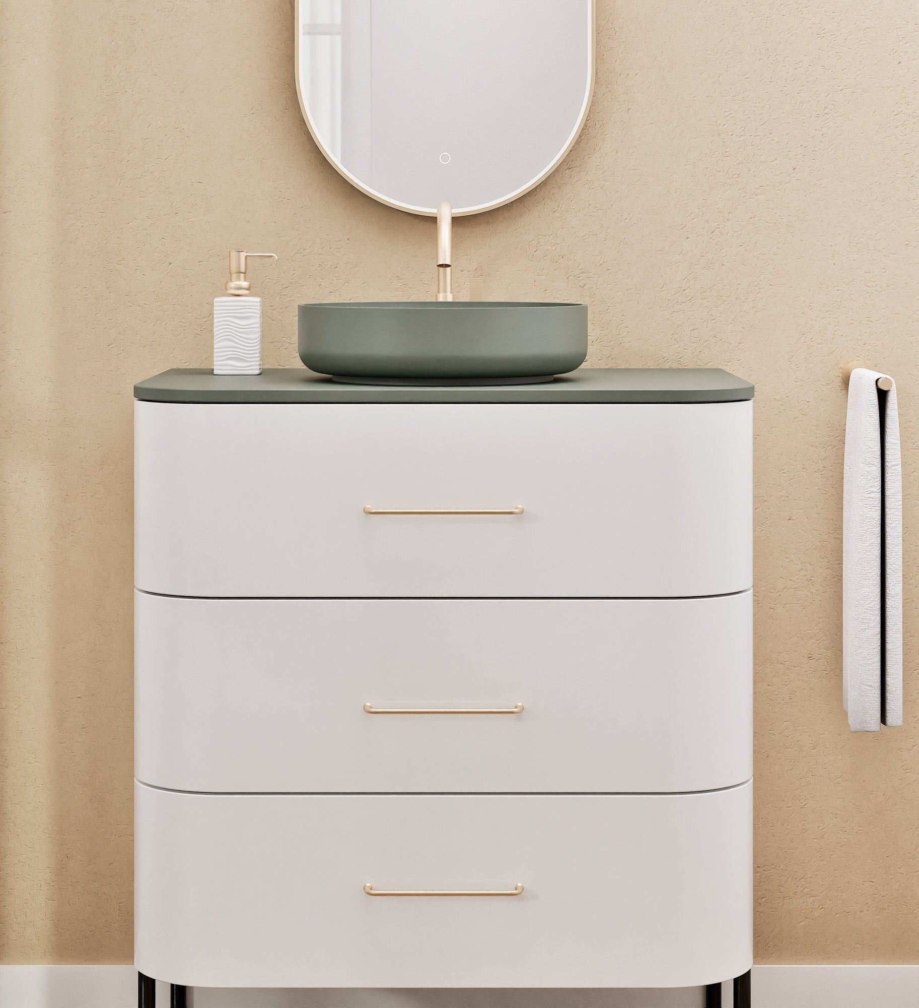 Serenia Rise Single Set with Supporting Legs - Corian® Sink & Countertop with 3 Drawers - ROVALUX