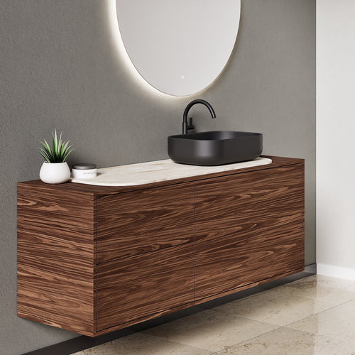 STRIA - Top mounted single sink with counter tablet & 1 Drawer - 2 Stacked Side Drawers vanity unit - ROVALUX