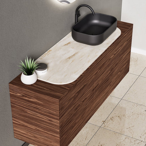 STRIA - Top mounted single sink with counter tablet & 1 Drawer - 2 Stacked Side Drawers vanity unit - ROVALUX