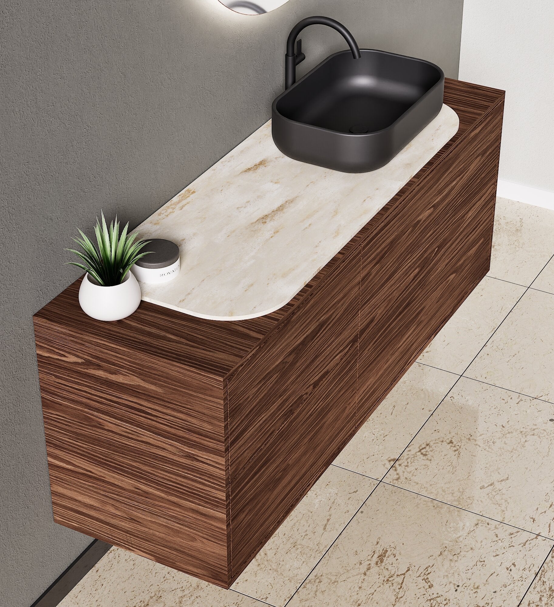 STRIA - Top mounted single sink with counter tablet & 1 Drawer - 2 Stacked Side Drawers vanity unit - ROVALUX