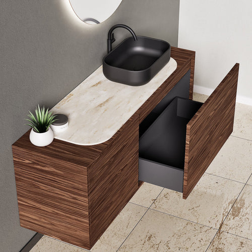 STRIA - Top mounted single sink with counter tablet & 1 Drawer - 2 Stacked Side Drawers vanity unit - ROVALUX