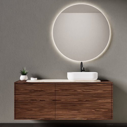 STRIA - Top mounted single sink with counter tablet & 1 Drawer - 2 Stacked Side Drawers vanity unit - ROVALUX