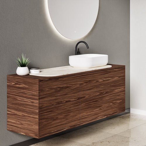 STRIA - Top mounted single sink with counter tablet & 1 Drawer - 2 Stacked Side Drawers vanity unit - ROVALUX