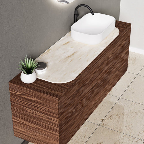 STRIA - Top mounted single sink with counter tablet & 1 Drawer - 2 Stacked Side Drawers vanity unit - ROVALUX