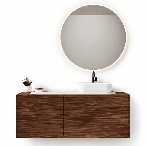 STRIA - Top mounted single sink with counter tablet & 1 Drawer - 2 Stacked Side Drawers vanity unit - ROVALUX