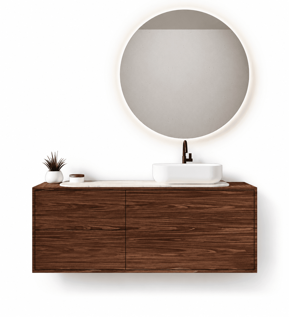 STRIA - Top mounted single sink with counter tablet & 1 Drawer - 2 Stacked Side Drawers vanity unit - ROVALUX