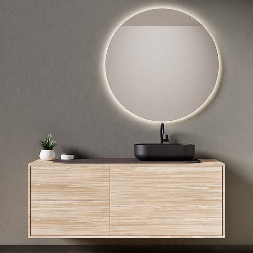 STRIA - Top mounted single sink with counter tablet & 1 Drawer - 2 Stacked Side Drawers vanity unit - ROVALUX