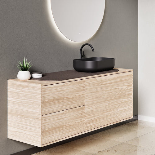 STRIA - Top mounted single sink with counter tablet & 1 Drawer - 2 Stacked Side Drawers vanity unit - ROVALUX