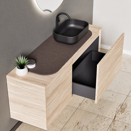 STRIA - Top mounted single sink with counter tablet & 1 Drawer - 2 Stacked Side Drawers vanity unit - ROVALUX