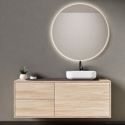 STRIA - Top mounted single sink with counter tablet & 1 Drawer - 2 Stacked Side Drawers vanity unit - ROVALUX