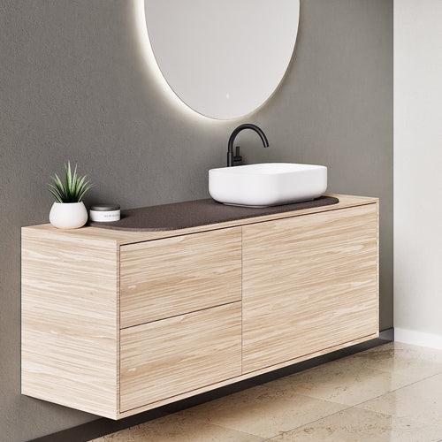 STRIA - Top mounted single sink with counter tablet & 1 Drawer - 2 Stacked Side Drawers vanity unit - ROVALUX