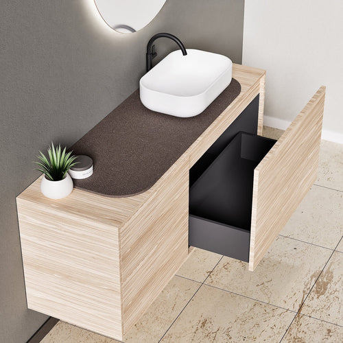 STRIA - Top mounted single sink with counter tablet & 1 Drawer - 2 Stacked Side Drawers vanity unit - ROVALUX
