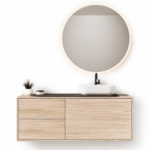 STRIA - Top mounted single sink with counter tablet & 1 Drawer - 2 Stacked Side Drawers vanity unit - ROVALUX