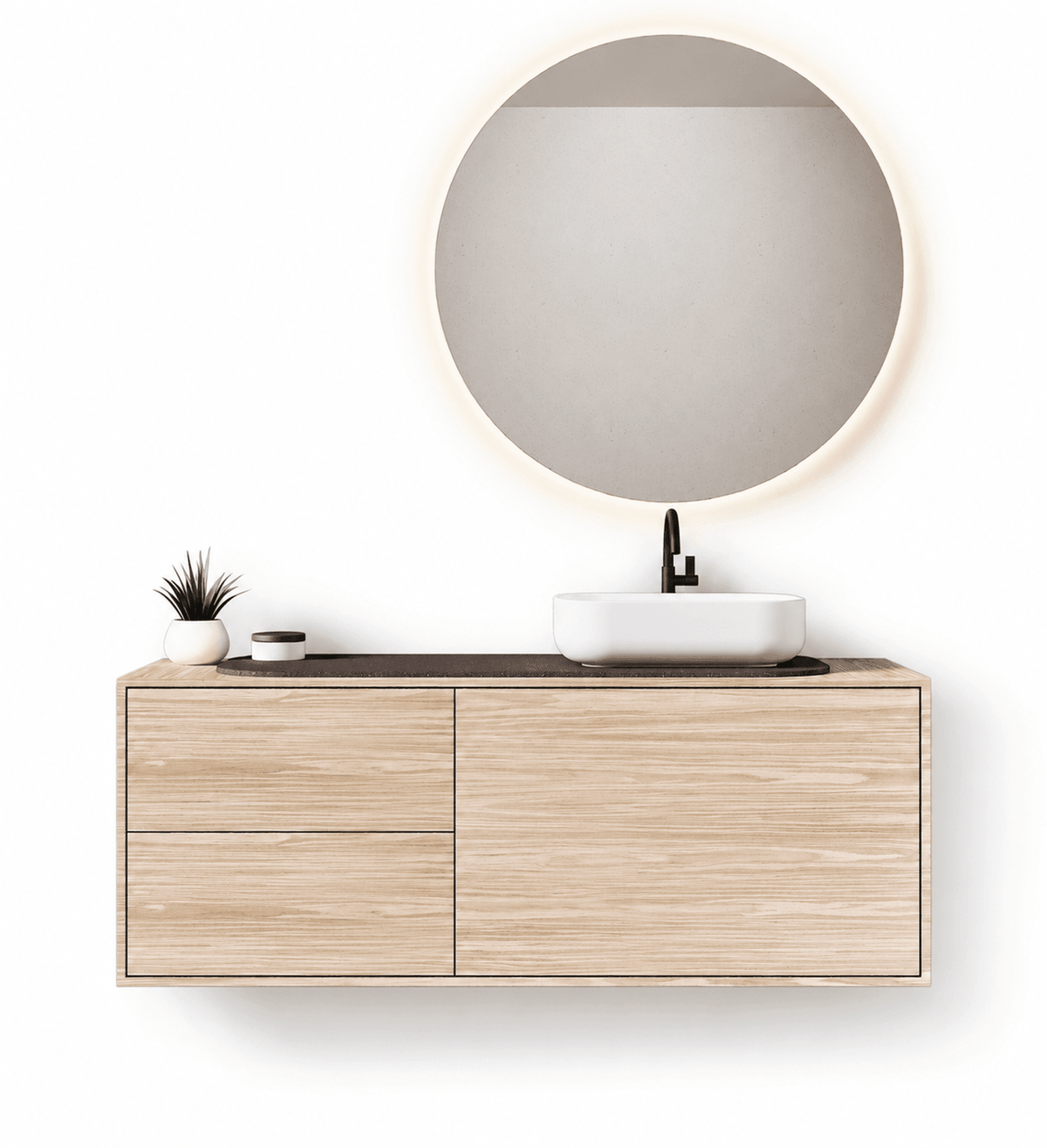 STRIA - Top mounted single sink with counter tablet & 1 Drawer - 2 Stacked Side Drawers vanity unit - ROVALUX