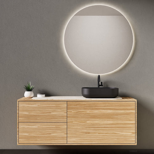 STRIA - Top mounted single sink with counter tablet & 1 Drawer - 2 Stacked Side Drawers vanity unit - ROVALUX