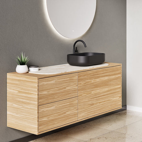 STRIA - Top mounted single sink with counter tablet & 1 Drawer - 2 Stacked Side Drawers vanity unit - ROVALUX
