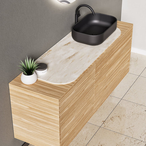 STRIA - Top mounted single sink with counter tablet & 1 Drawer - 2 Stacked Side Drawers vanity unit - ROVALUX