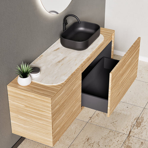 STRIA - Top mounted single sink with counter tablet & 1 Drawer - 2 Stacked Side Drawers vanity unit - ROVALUX