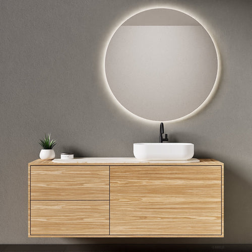 STRIA - Top mounted single sink with counter tablet & 1 Drawer - 2 Stacked Side Drawers vanity unit - ROVALUX