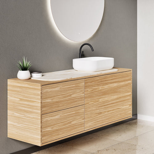 STRIA - Top mounted single sink with counter tablet & 1 Drawer - 2 Stacked Side Drawers vanity unit - ROVALUX