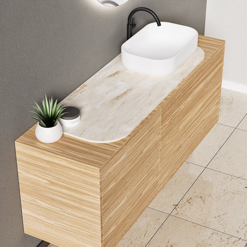 STRIA - Top mounted single sink with counter tablet & 1 Drawer - 2 Stacked Side Drawers vanity unit - ROVALUX