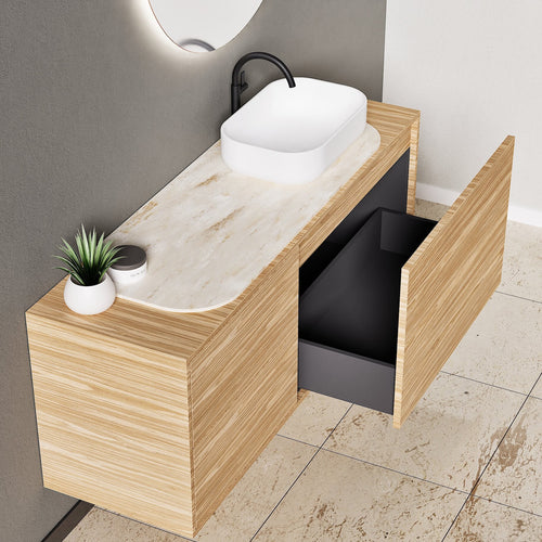 STRIA - Top mounted single sink with counter tablet & 1 Drawer - 2 Stacked Side Drawers vanity unit - ROVALUX