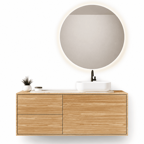 STRIA - Top mounted single sink with counter tablet & 1 Drawer - 2 Stacked Side Drawers vanity unit - ROVALUX