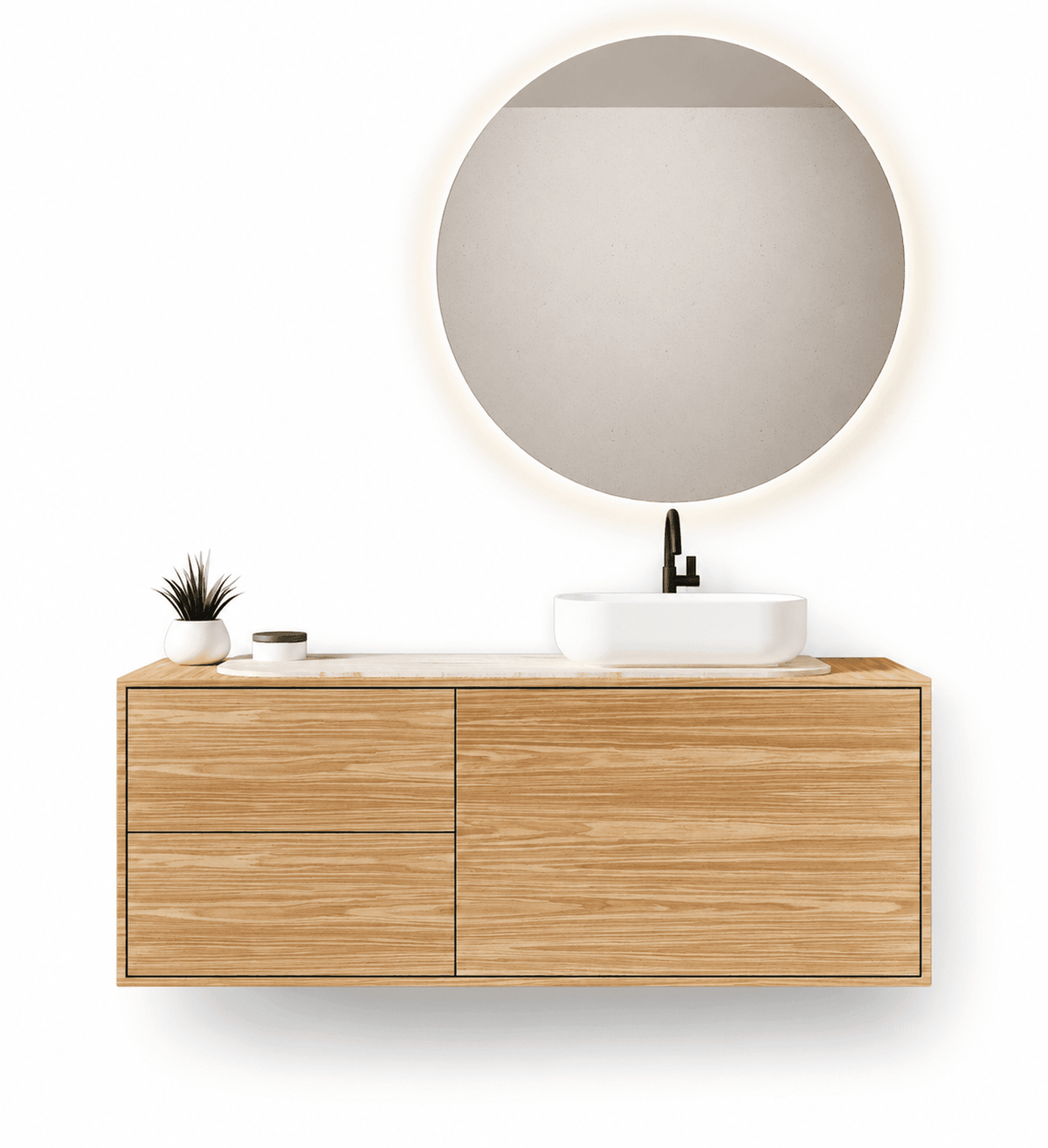 STRIA - Top mounted single sink with counter tablet & 1 Drawer - 2 Stacked Side Drawers vanity unit - ROVALUX
