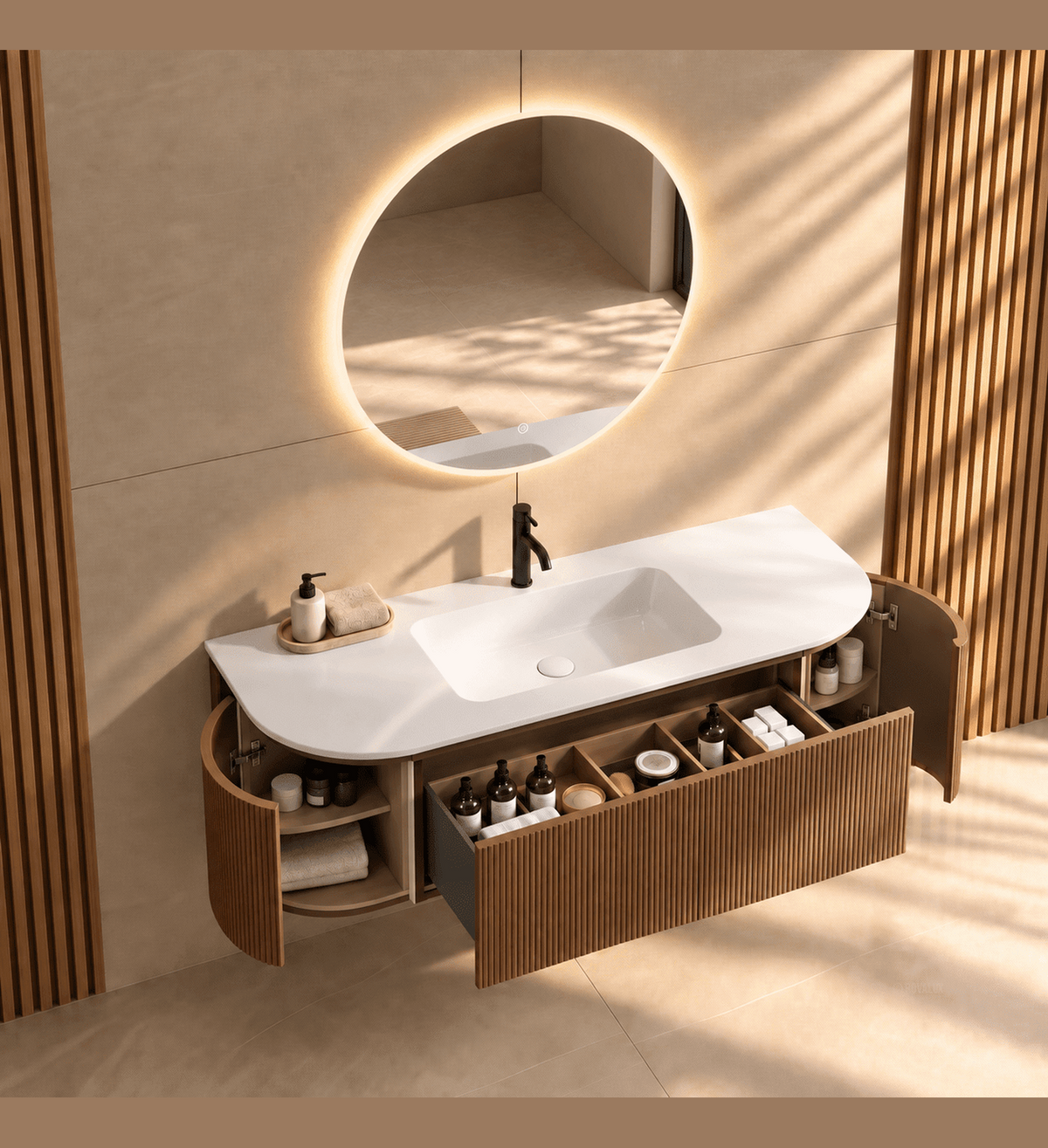 Serenia Metis 02 - Integrated single sink basin unit & Cabinet With 2 Doors & 1 Drawer vanity unit - ROVALUX