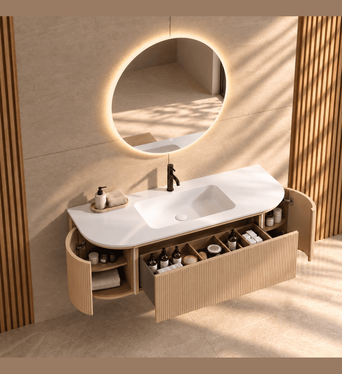 Serenia Metis 02 - Integrated single sink basin unit & Cabinet With 2 Doors & 1 Drawer vanity unit - ROVALUX