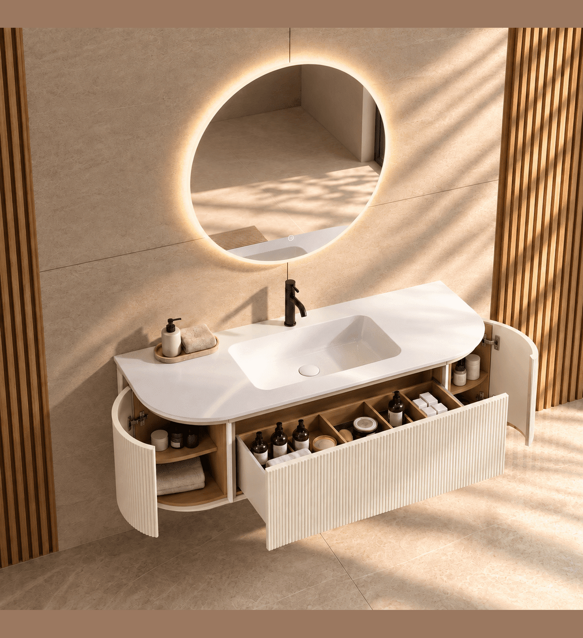 Serenia Metis 02 - Integrated single sink basin unit & Cabinet With 2 Doors & 1 Drawer vanity unit - ROVALUX