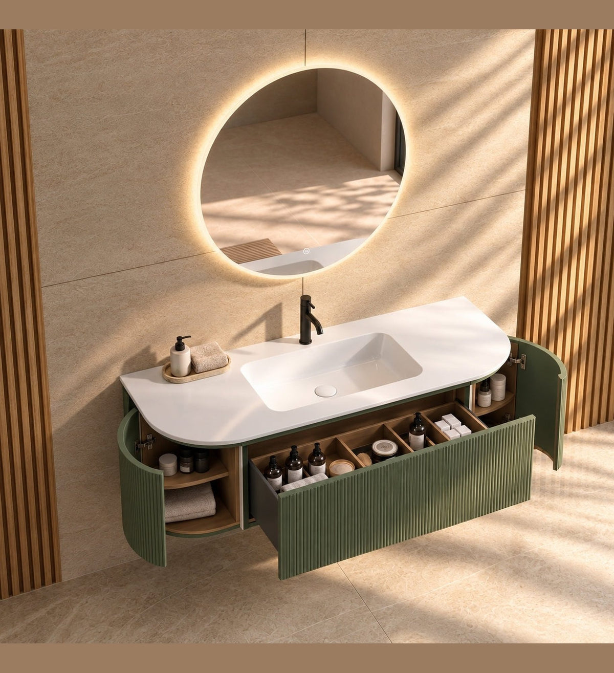Serenia Metis 02 - Integrated single sink basin unit & Cabinet With 2 Doors & 1 Drawer vanity unit - ROVALUX