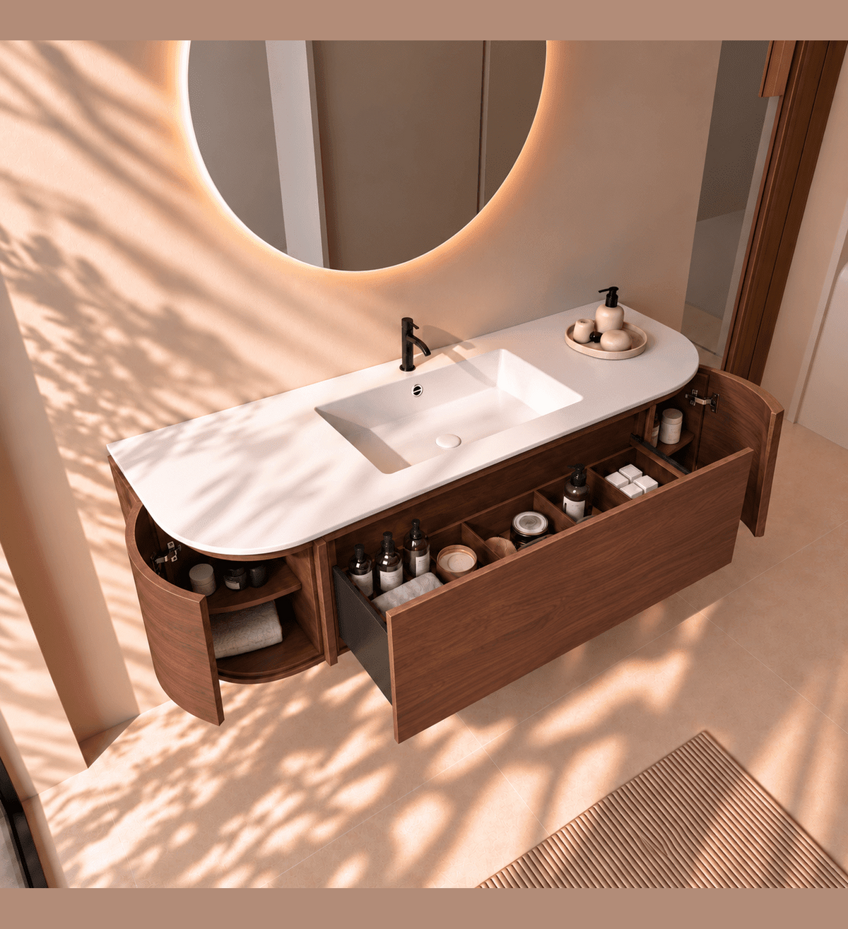 Serenia Metis - Integrated single sink basin unit & Cabinet With 2 Doors & 1 Drawer vanity unit - ROVALUX