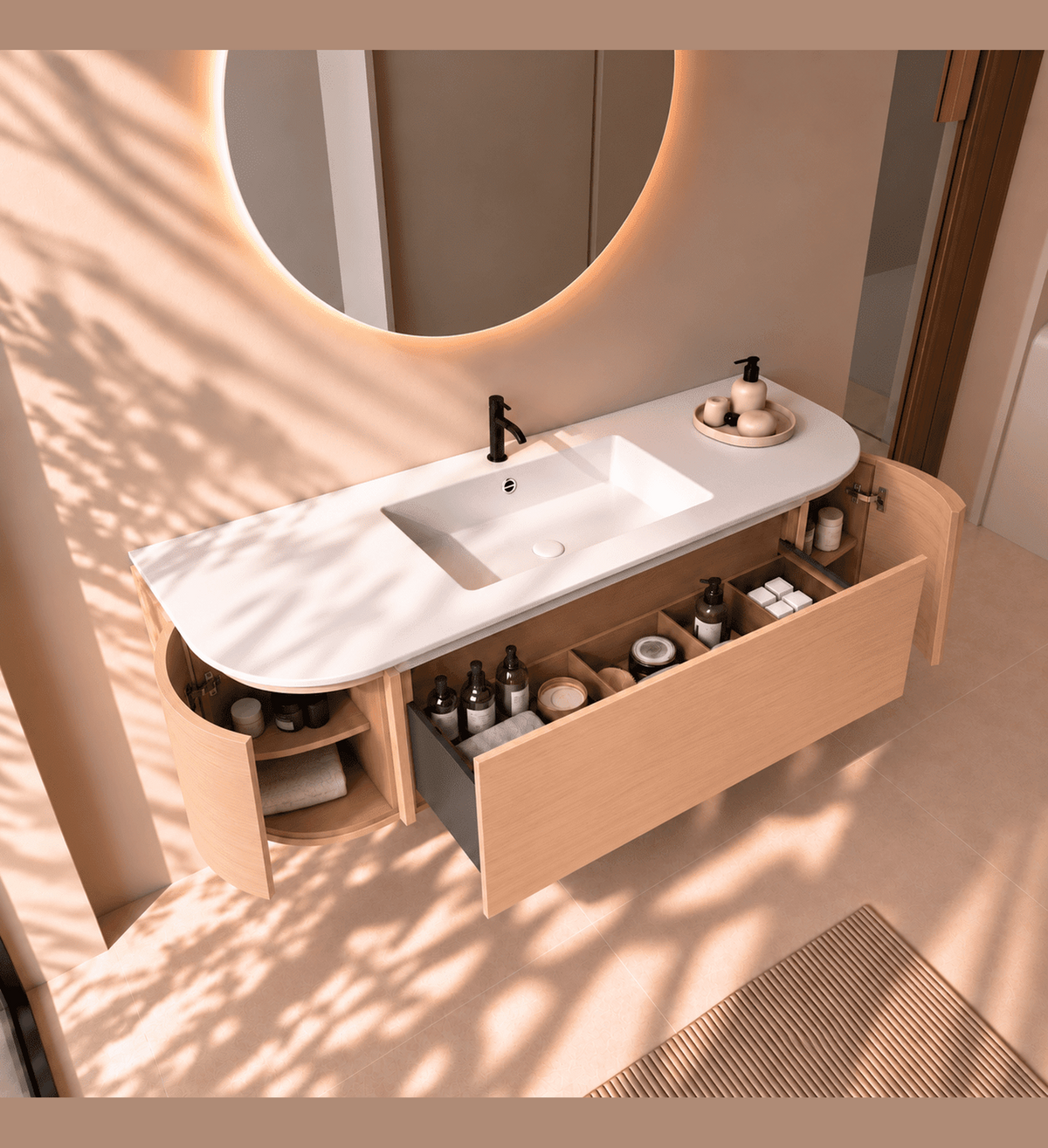 Serenia Metis - Integrated single sink basin unit & Cabinet With 2 Doors & 1 Drawer vanity unit - ROVALUX