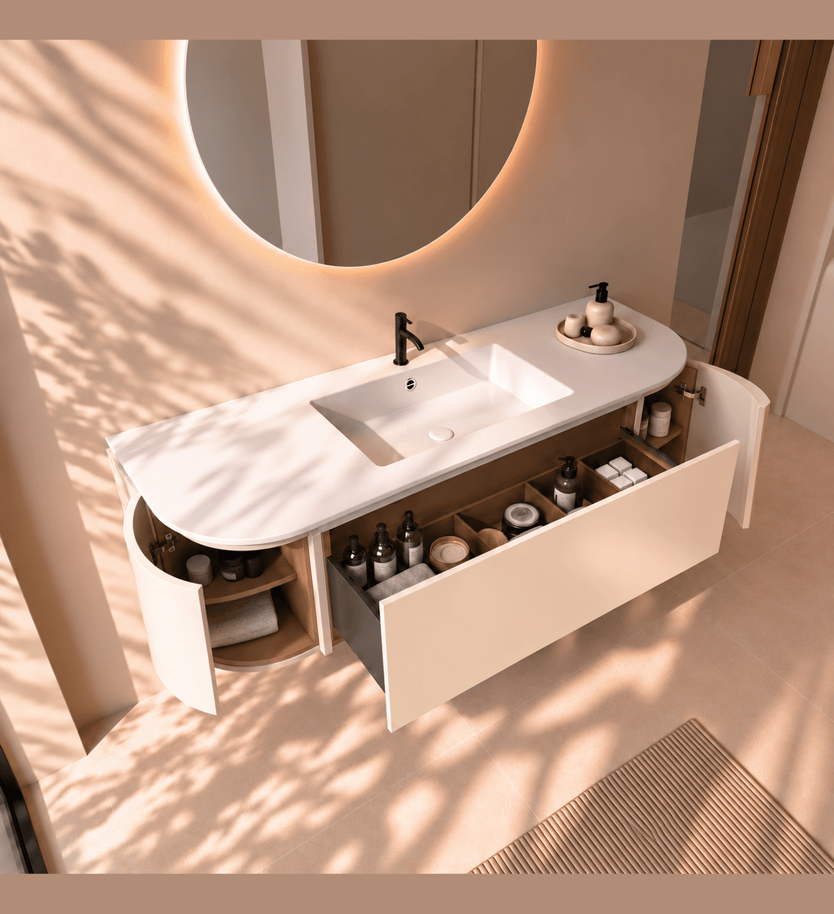 Serenia Metis - Integrated single sink basin unit & Cabinet With 2 Doors & 1 Drawer vanity unit - ROVALUX