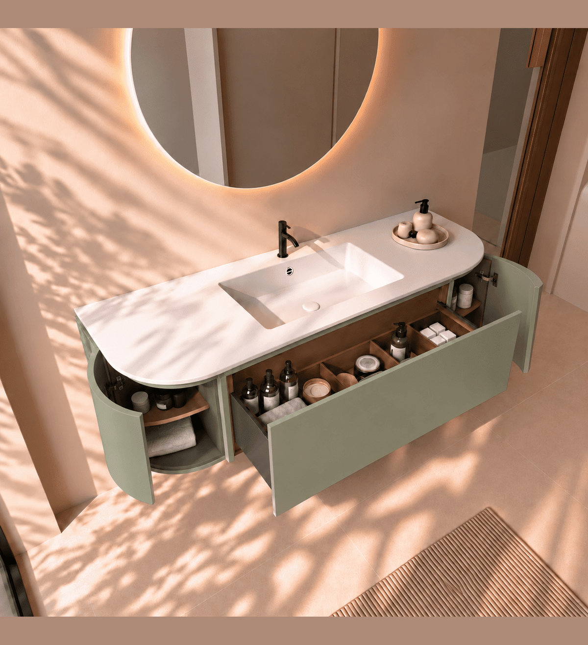 Serenia Metis - Integrated single sink basin unit & Cabinet With 2 Doors & 1 Drawer vanity unit - ROVALUX