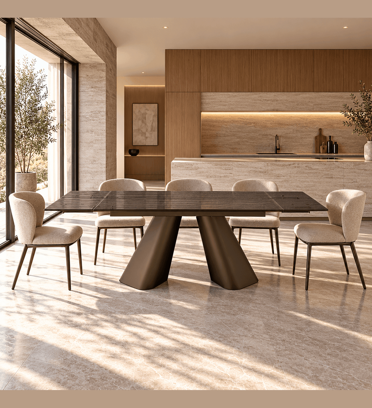 Kevin – Refined designer dining extendable table with sculptural contemporary design - ROVALUX