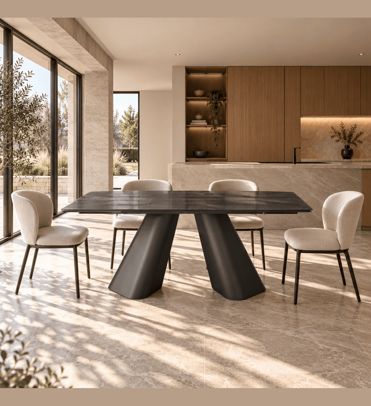 Kevin – Refined designer dining extendable table with sculptural contemporary design - ROVALUX