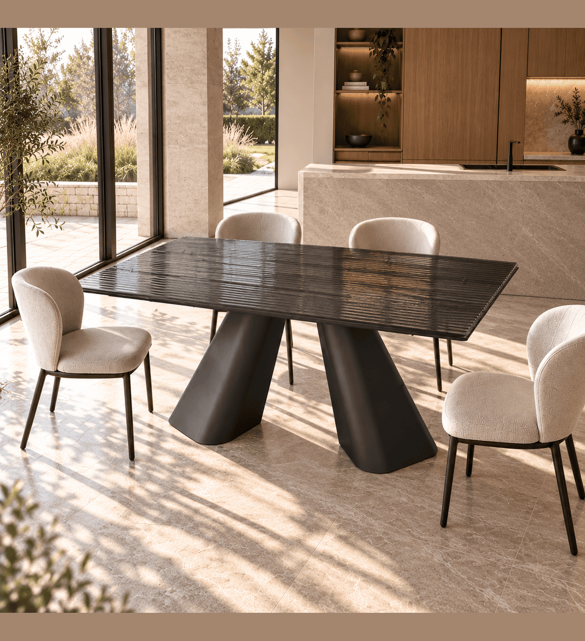 Kevin – Refined designer dining extendable table with sculptural contemporary design - ROVALUX